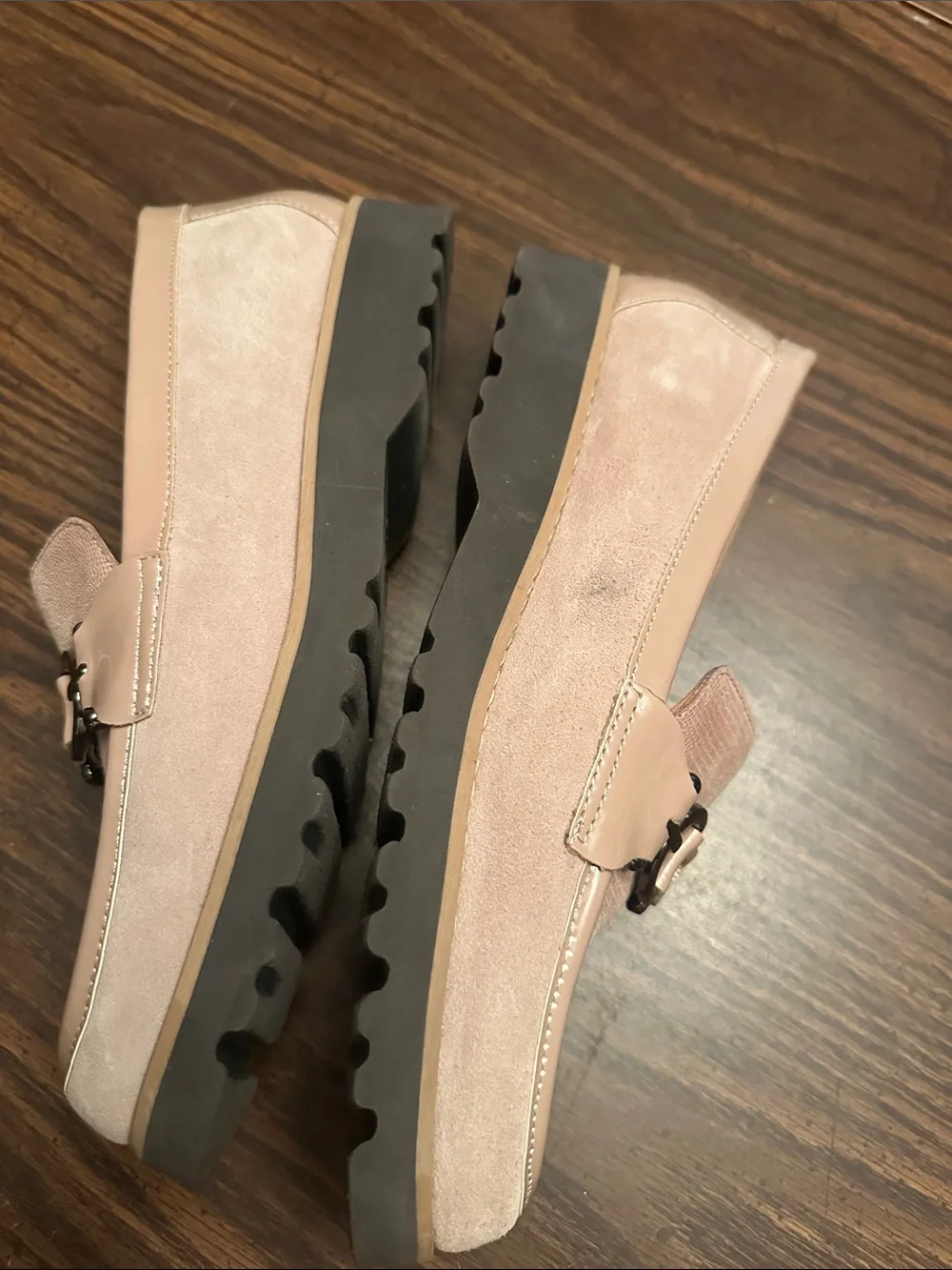 Donald J. Pliner Pale Pink Lizard-Texture Loafers with Metal Bit